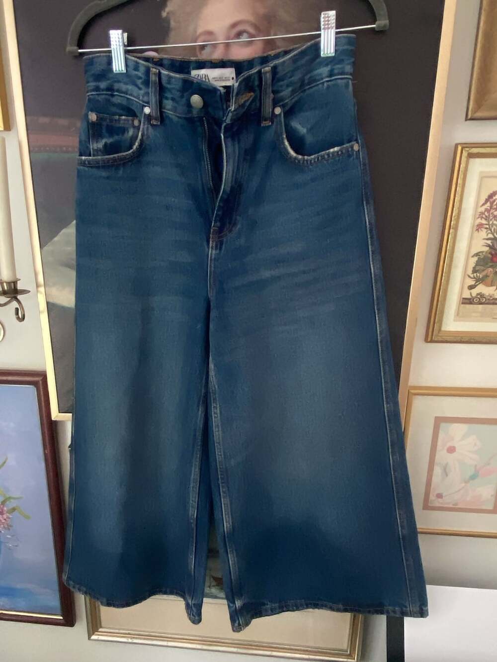 Zara High Rise Dark Wash Wide Leg Jeans